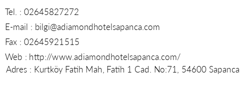 A Diamond Hotel telefon numaralar, faks, e-mail, posta adresi ve iletiim bilgileri